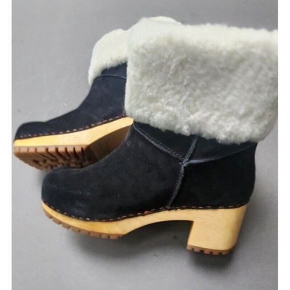 Mia Clogs Suede Ankle Boots Sheepskin Wood Size 9 Jildie - Picture 3 of 16